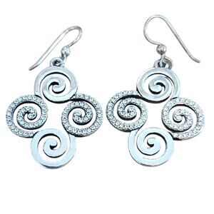 Brighton Celtic Spiral Silverplate Drop Earrings w/Crystal Accents 1.25" Drop